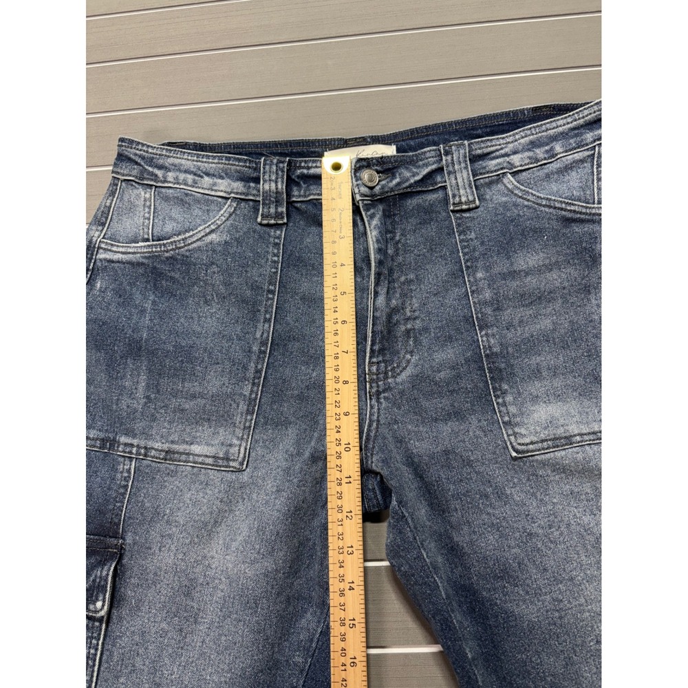 KanCan Women Blue Cargo Jeans Straight Leg High Rise Stretch Denim KC7843D 13/30 - Picture 4 of 13